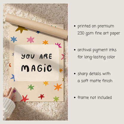 You Are Magic Print, Colorful Stars Nursery Wall Art, Kids Playroom Poster, UNFRAMED (MR112)
