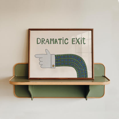 Dramatic Exit Print, Whimsical Retro Doodle Poster, Left-Pointing Hand Wall Art for Entryway or Living Room, Unframed MR47