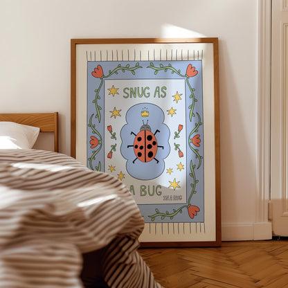 Snug as a Bug in A Rug Poster, Ladybug Nursery Print: Hand-Drawn Whimsical Kids Wall Art MR23