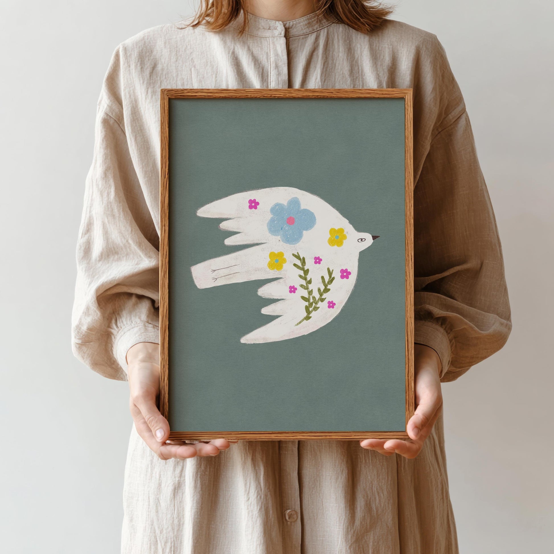 Floral Bird Wall Art Print, Whimsical Bird Illustration, Nursery Kids Room Decor (N199)