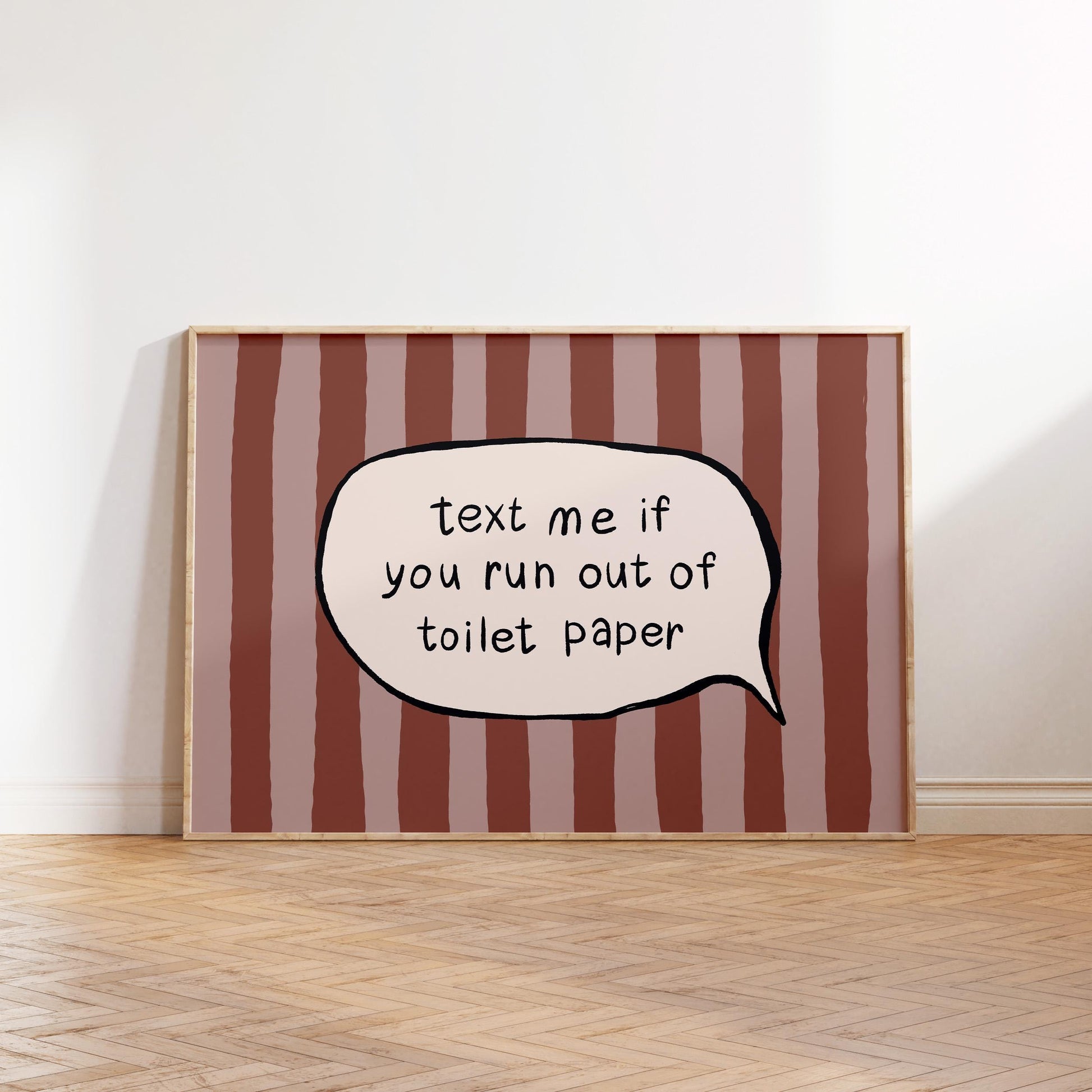 Text Me Toilet Paper Print, Funny Striped Bathroom Wall Art, Dopamine Decor, UNFRAMED MR113