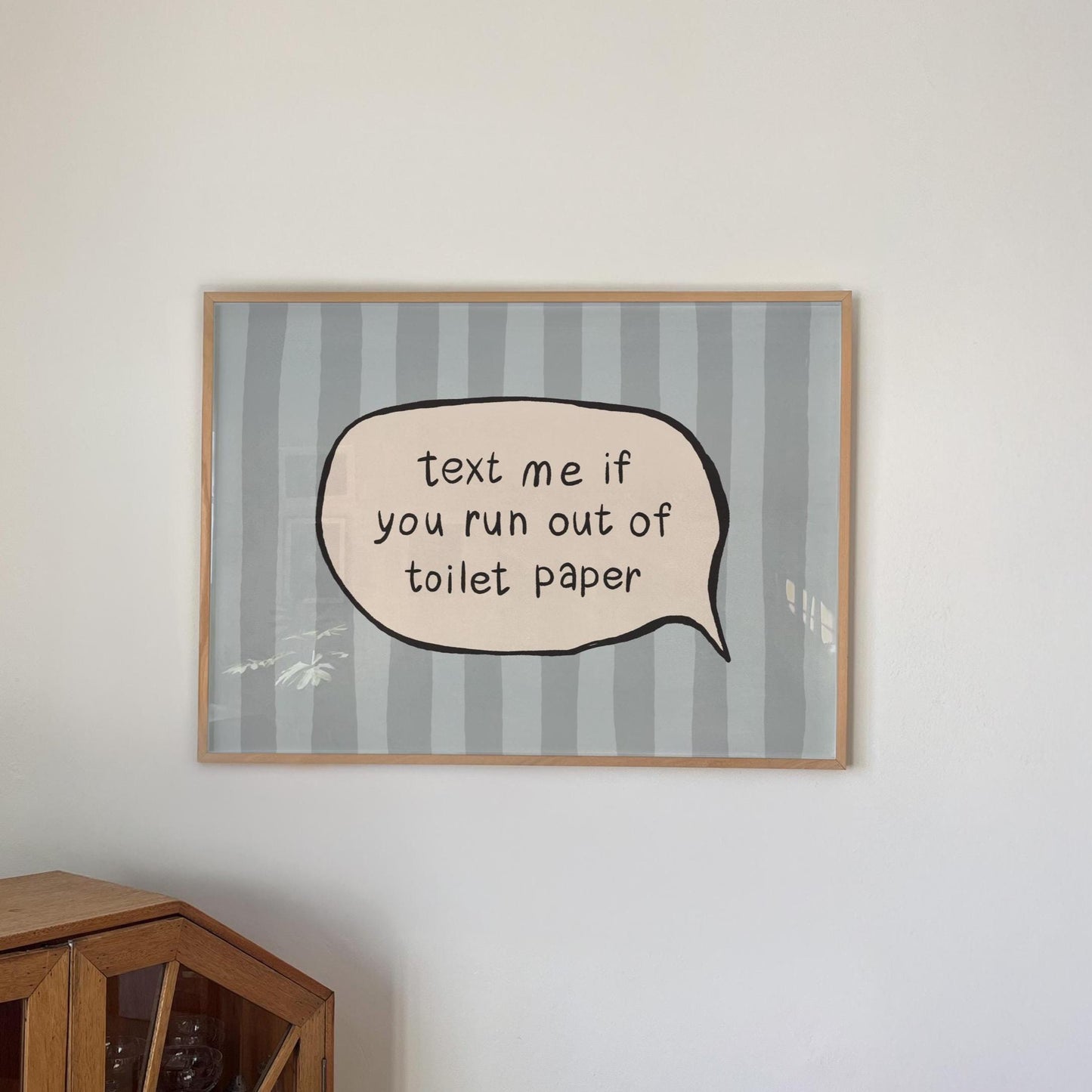 Text Me Toilet Paper Print, Funny Striped Bathroom Wall Art, Dopamine Decor, UNFRAMED MR113