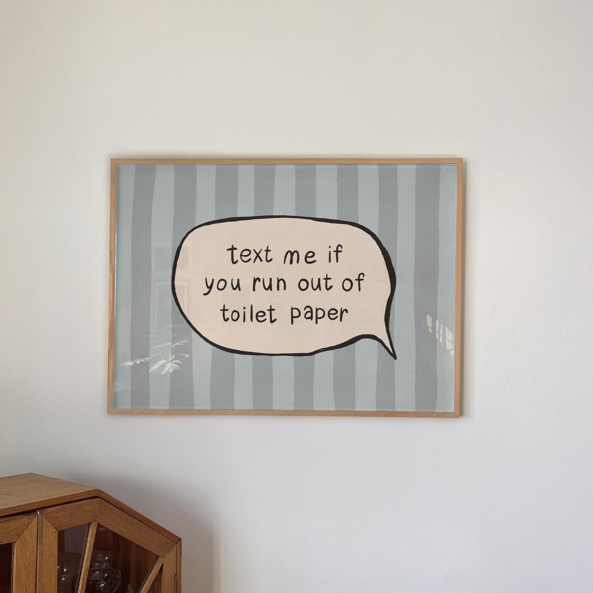 Text Me Toilet Paper Print, Funny Striped Bathroom Wall Art, Dopamine Decor, UNFRAMED MR113