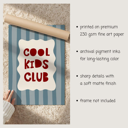 Cool Kids Club Print, Striped Kids Room Poster, Playroom Wall Decor MR32