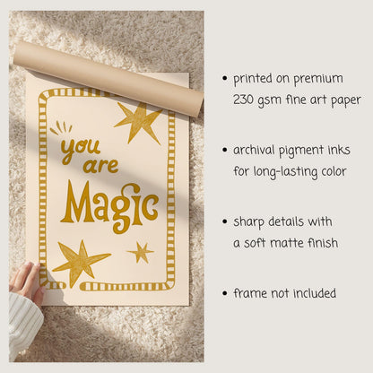 You Are Magic Print, Stars Kids Room Poster, Boho Nursery Wall Decor MR11