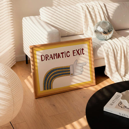 Dramatic Exit Poster, Retro Print, Funny Exit Sign Wall Art Left Right, Unframed MR75