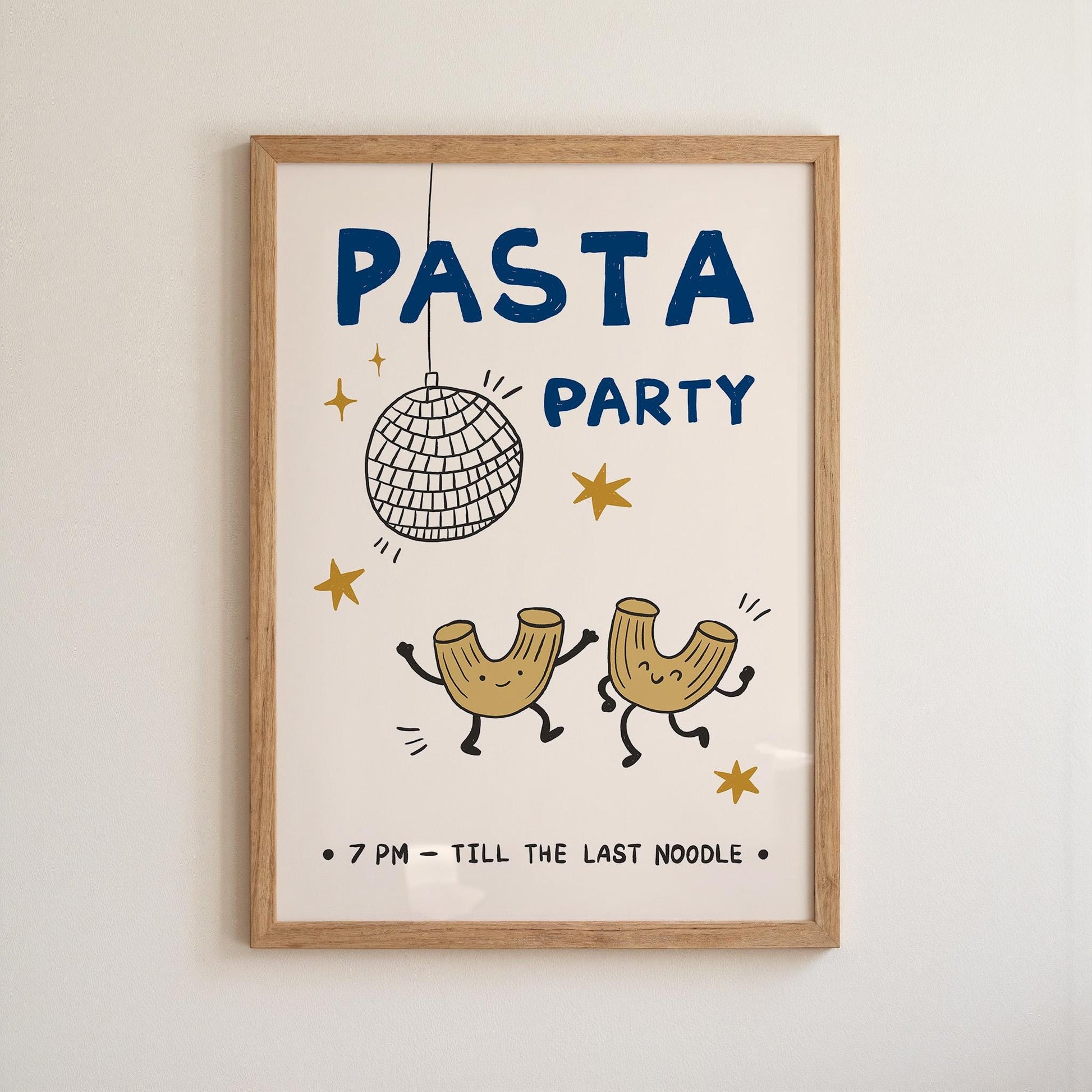 Pasta Party Poster, Funny Food Print, Kitchen Wall Art, Dorm & Bar Cart Decor MR61