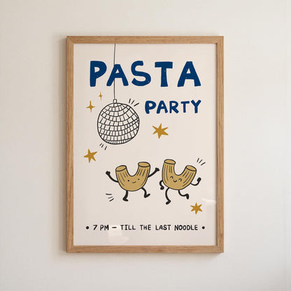 Pasta Party Poster, Funny Food Print, Kitchen Wall Art, Dorm & Bar Cart Decor MR61