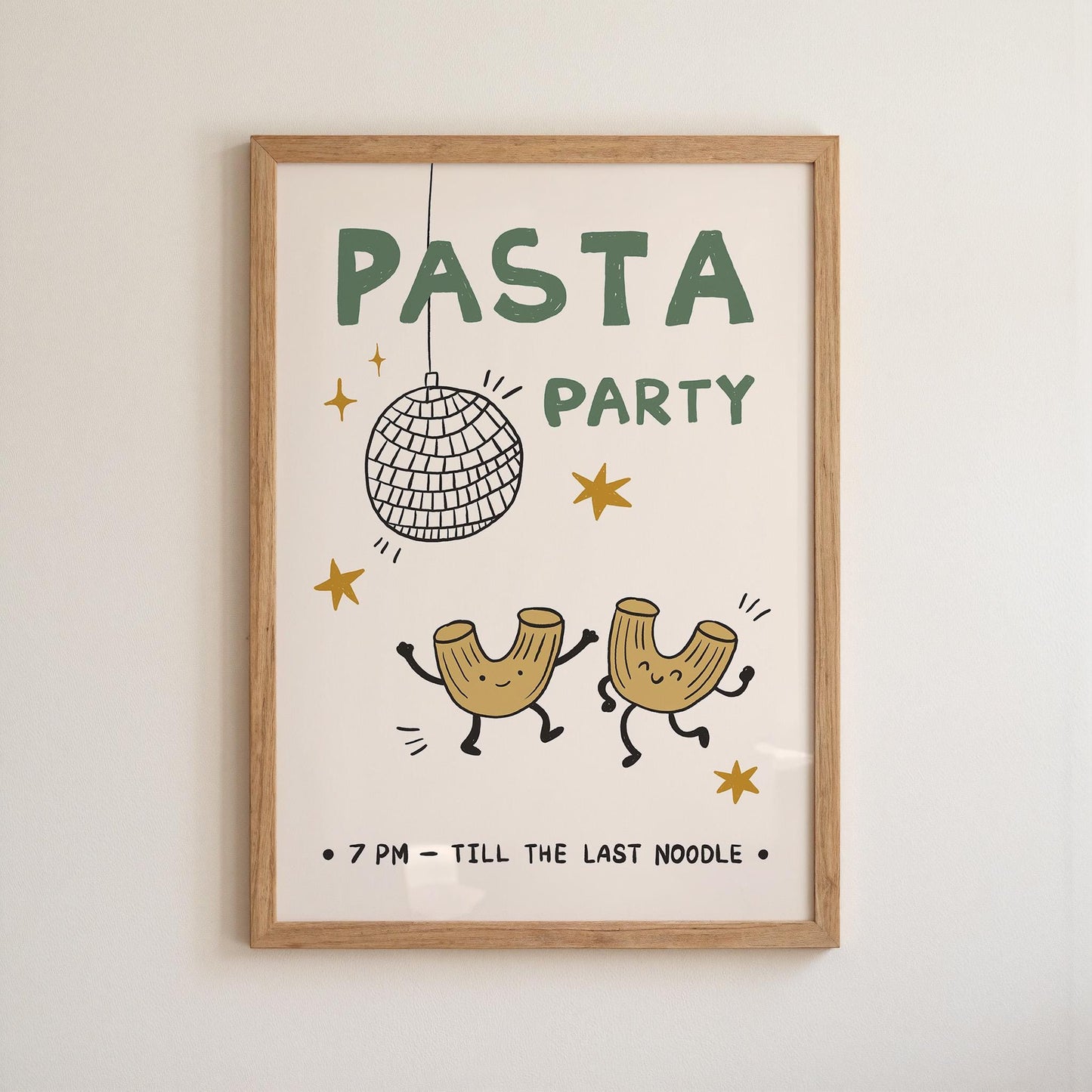 Pasta Party Poster, Funny Food Print, Kitchen Wall Art, Dorm & Bar Cart Decor MR61