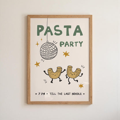 Pasta Party Poster, Funny Food Print, Kitchen Wall Art, Dorm & Bar Cart Decor MR61