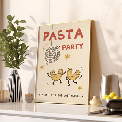 Pasta Party Poster, Funny Food Print, Kitchen Wall Art, Dorm & Bar Cart Decor MR61