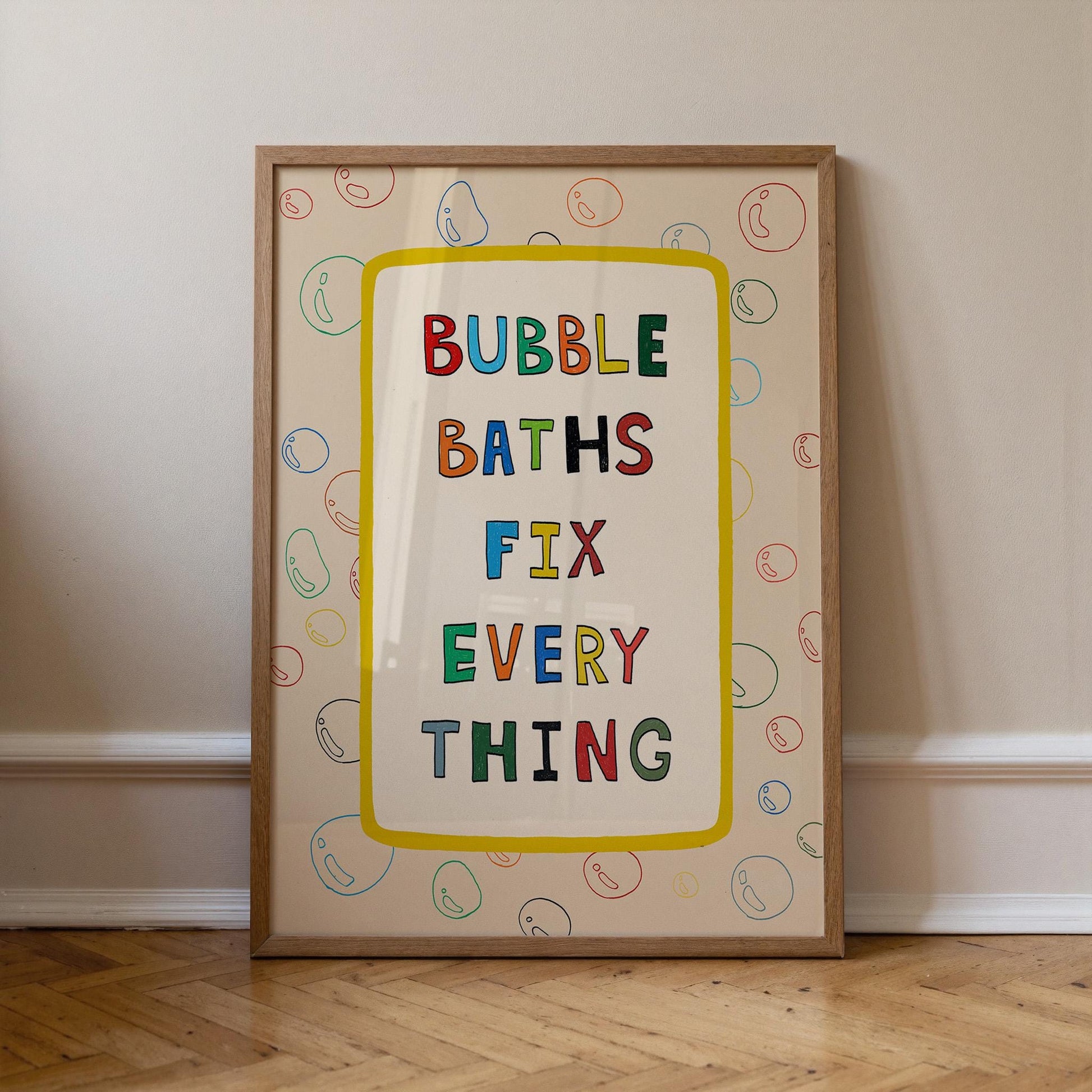 Bubble Baths Fix Everything Print, Funny Bathroom Wall Art, Playful Bath Decor MR116