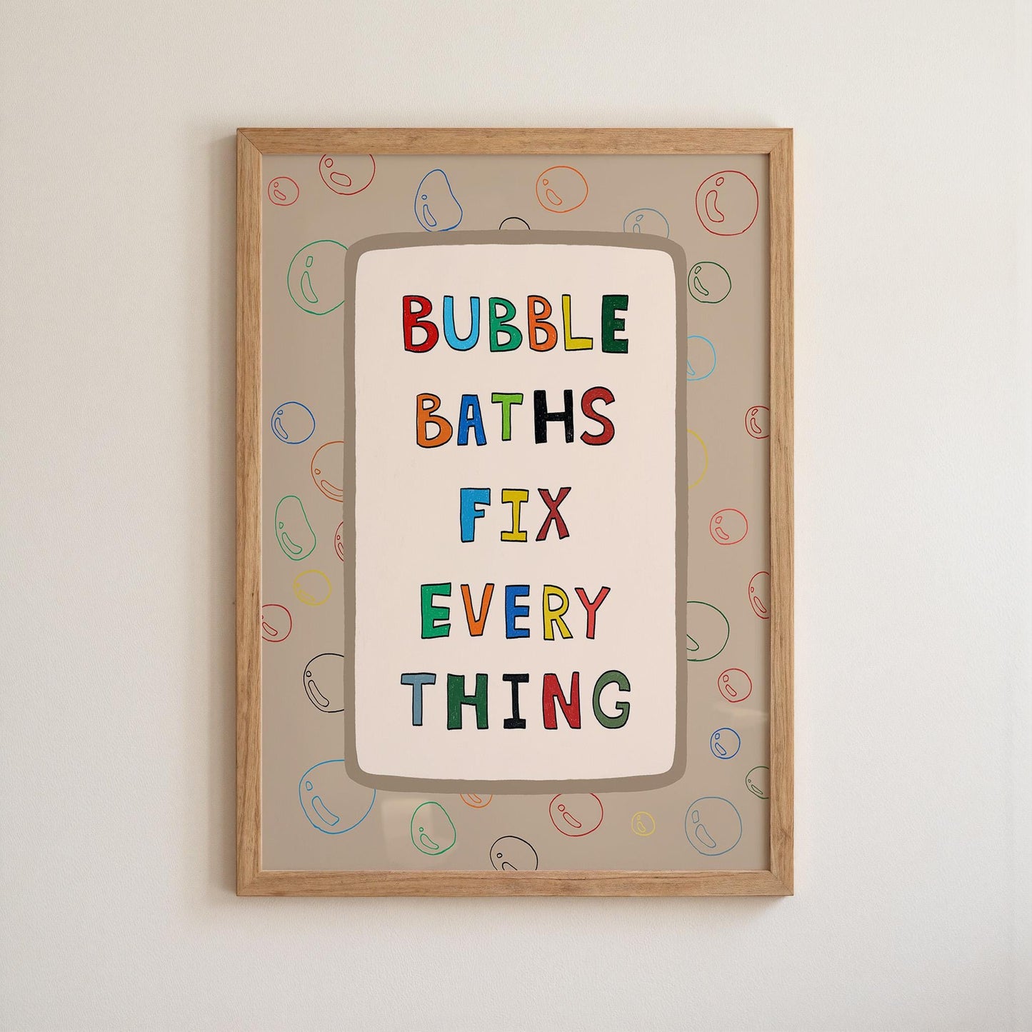 Bubble Baths Fix Everything Print, Funny Bathroom Wall Art, Playful Bath Decor MR116