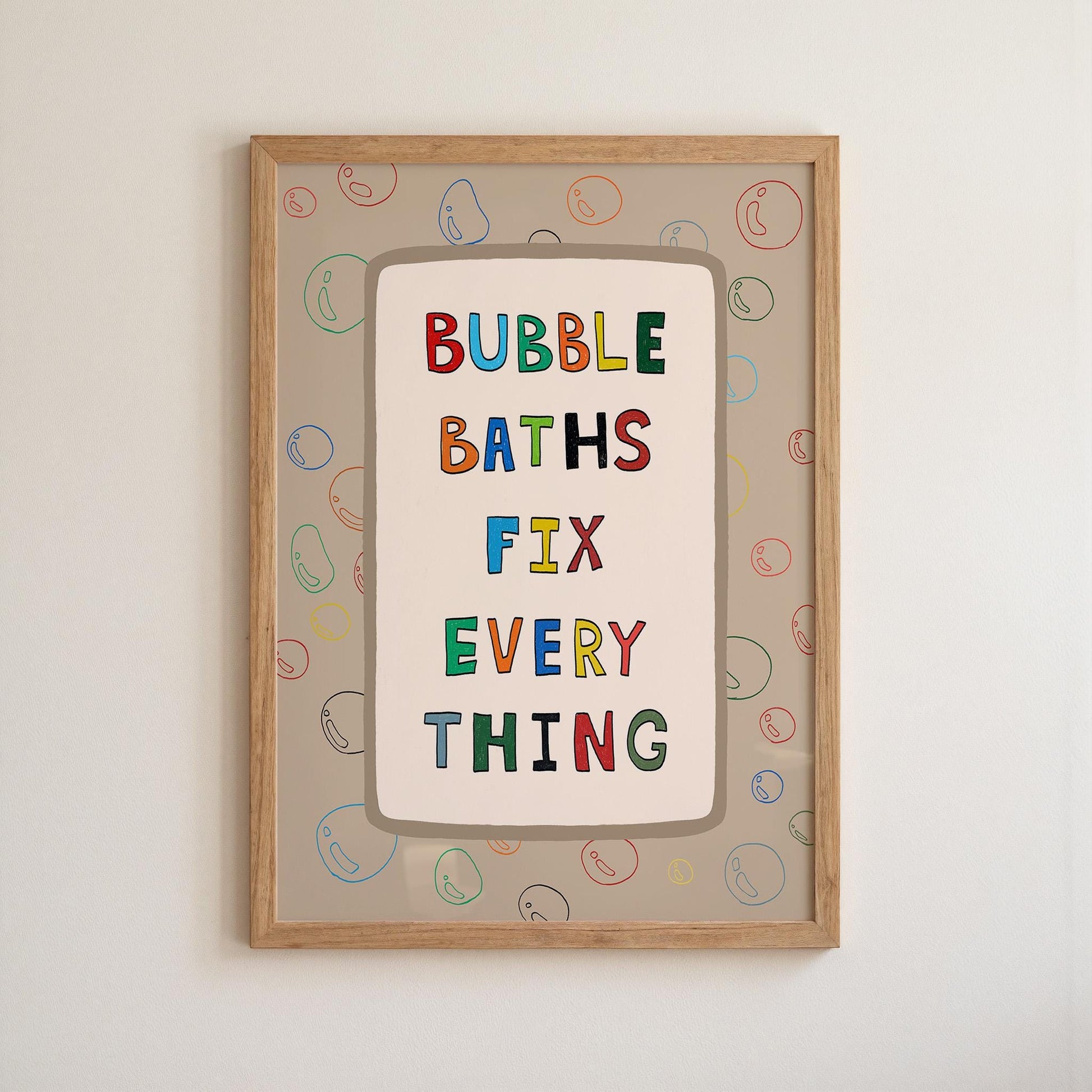Bubble Baths Fix Everything Print, Funny Bathroom Wall Art, Playful Bath Decor MR116