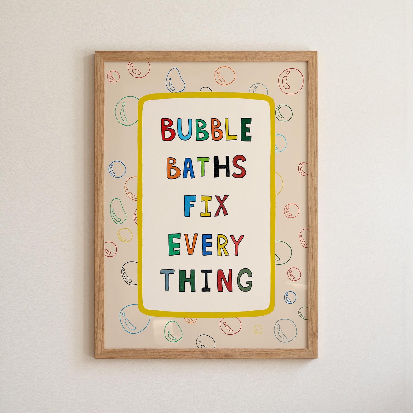Bubble Baths Fix Everything Print, Funny Bathroom Wall Art, Playful Bath Decor MR116