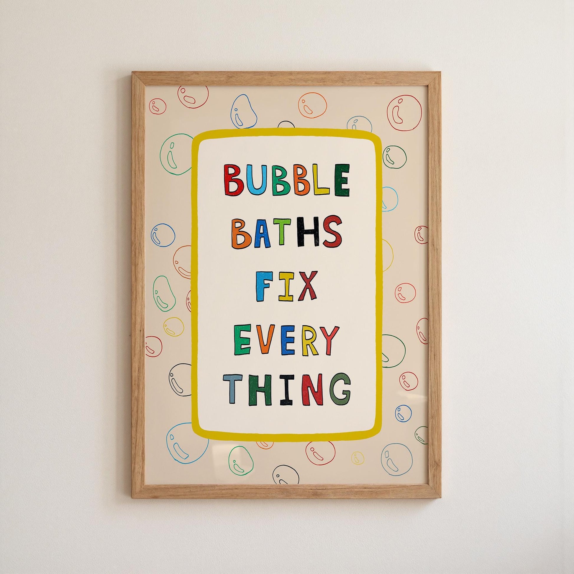 Bubble Baths Fix Everything Print, Funny Bathroom Wall Art, Playful Bath Decor MR116