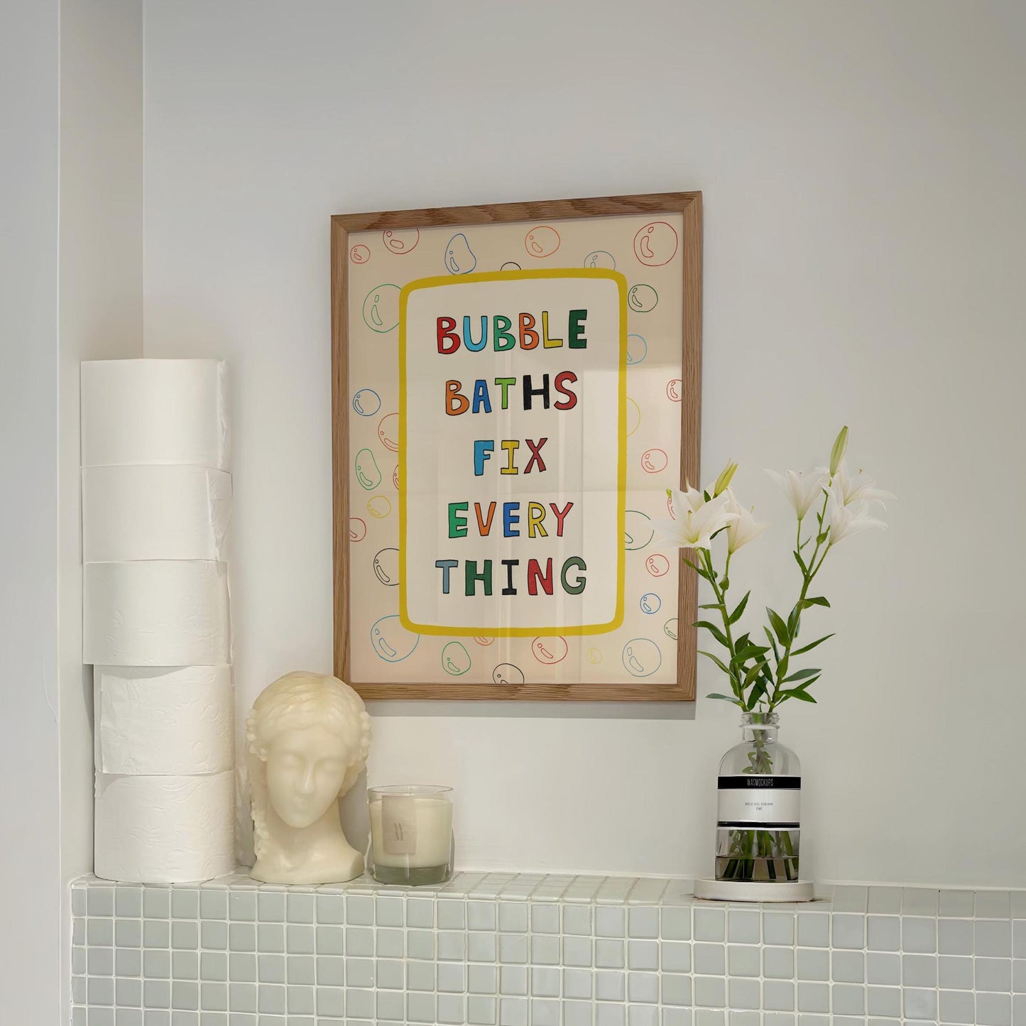 Bubble Baths Fix Everything Print, Funny Bathroom Wall Art, Playful Bath Decor MR116