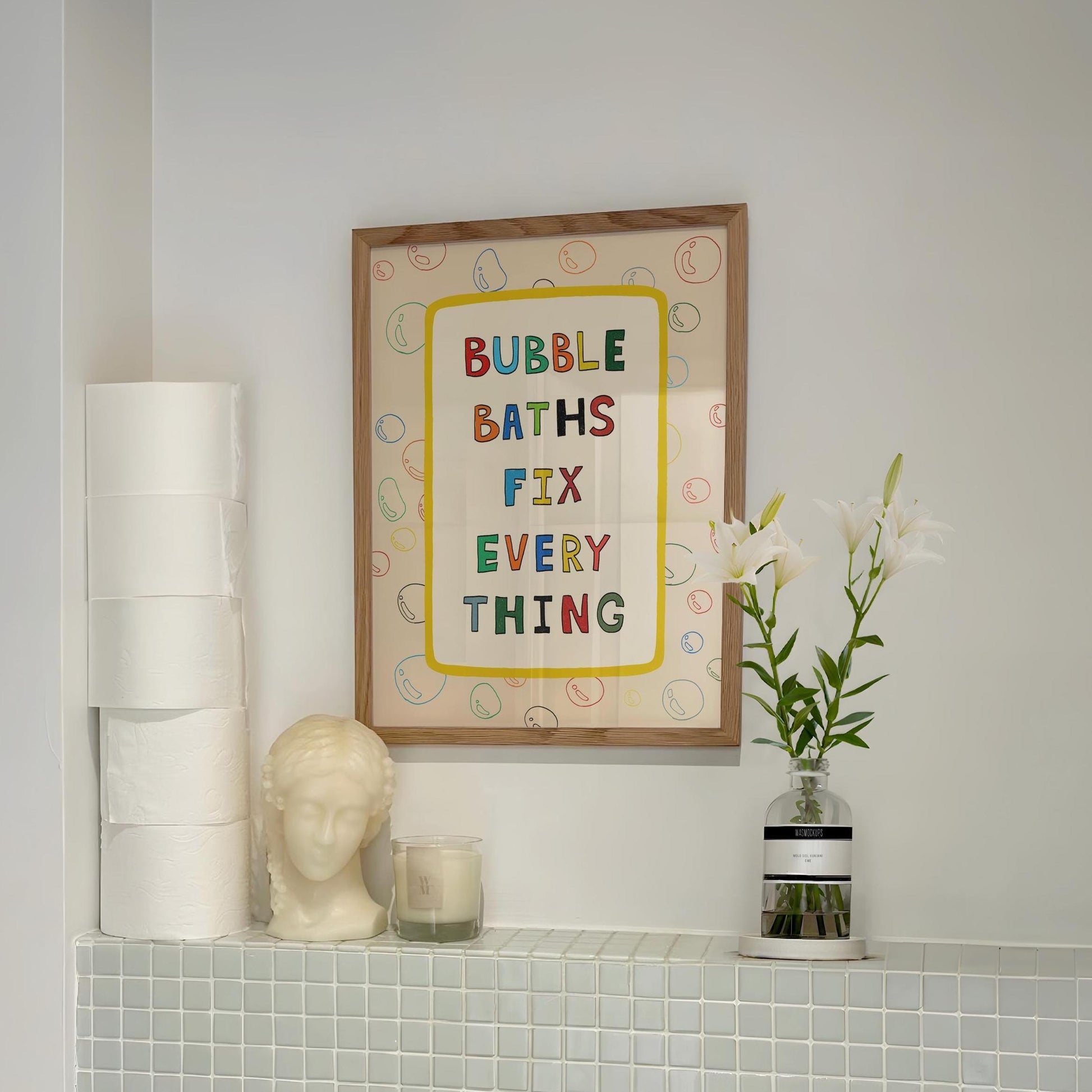 Bubble Baths Fix Everything Print, Funny Bathroom Wall Art, Playful Bath Decor MR116