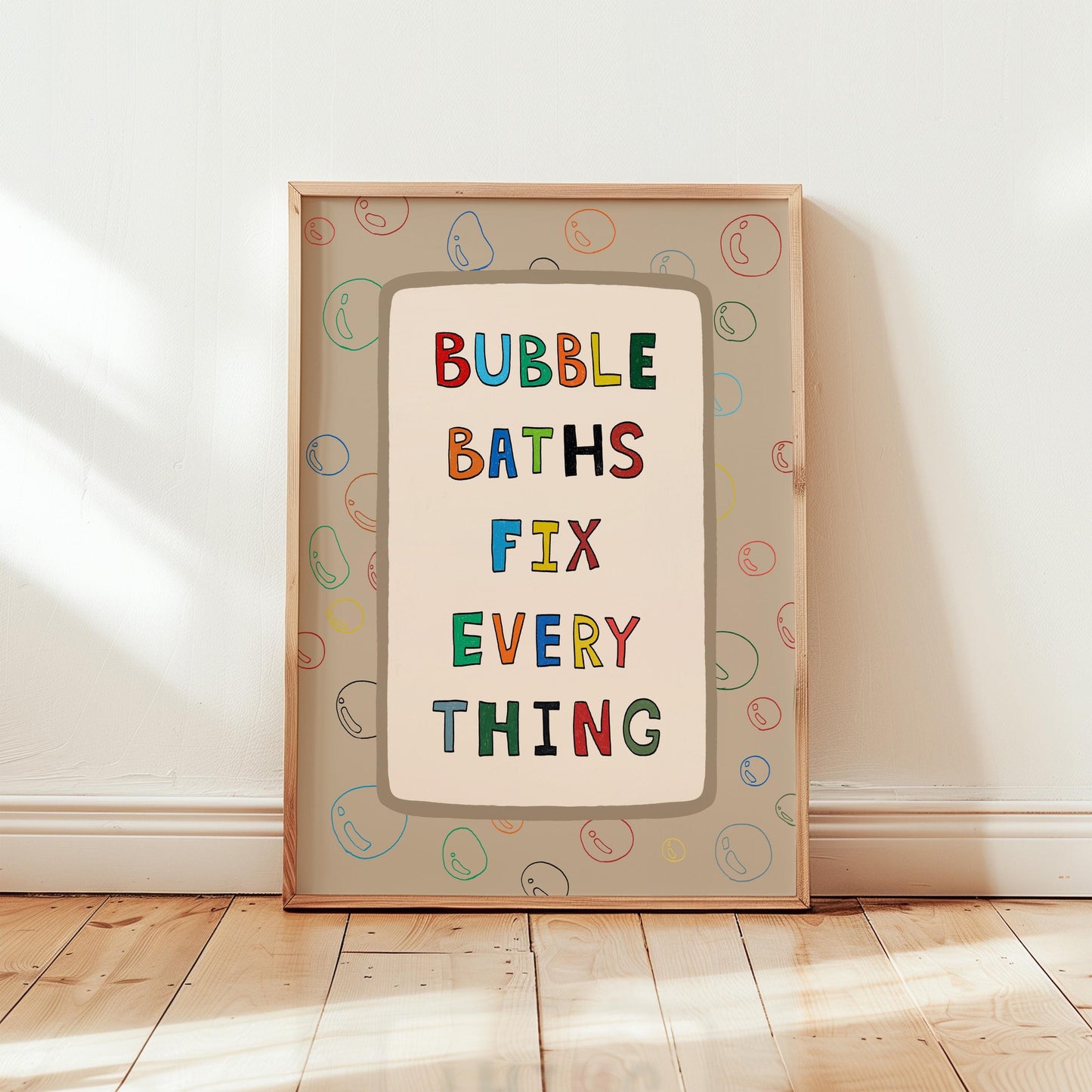 Bubble Baths Fix Everything Print, Funny Bathroom Wall Art, Playful Bath Decor MR116