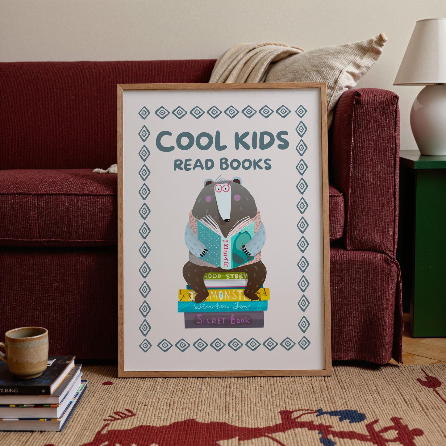 Cool Kids Read Books Print, Reading Poster, Kids Book Nook Art MR17