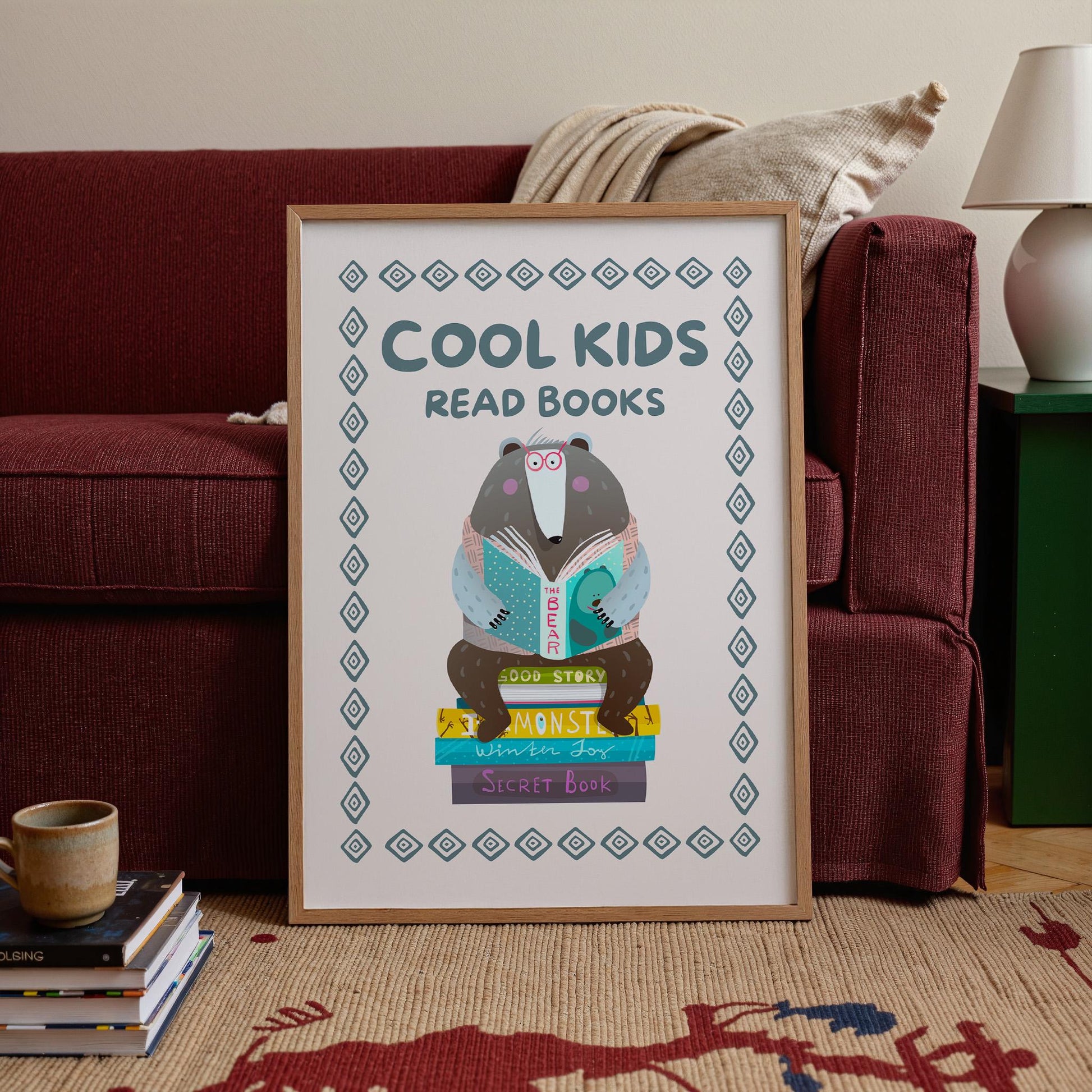 Cool Kids Read Books Print, Reading Poster, Kids Book Nook Art MR17