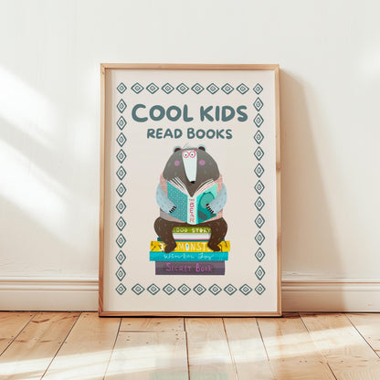 Cool Kids Read Books Print, Reading Poster, Kids Book Nook Art MR17