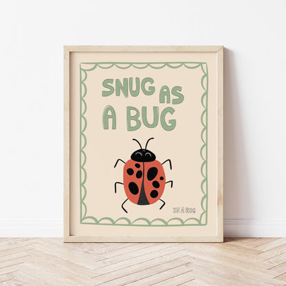 Snug As A Bug Print, Ladybug Nursery Poster, Kids Playroom Decor MR10