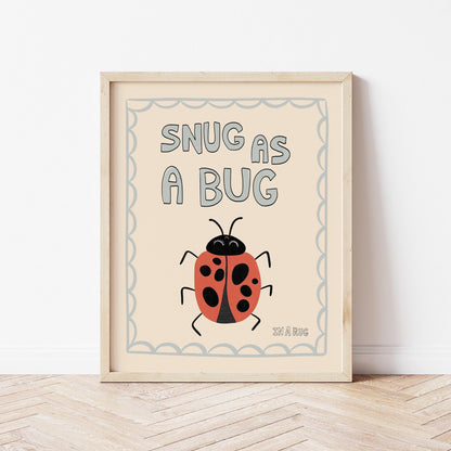Snug As A Bug Print, Ladybug Nursery Poster, Kids Playroom Decor MR10