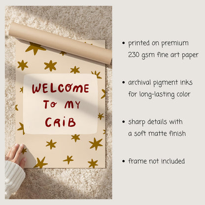 Welcome To My Crib Print, Funny Star Nursery Wall Art, Baby Shower Gift MR110