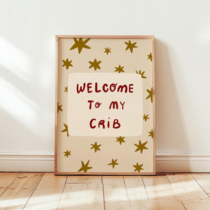 Welcome To My Crib Print, Funny Star Nursery Wall Art, Baby Shower Gift MR110