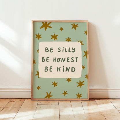 Be Silly Honest Kind Print, Stars Kids Playroom Poster, Toddler Wall Decor, UNFRAMED (MR111)