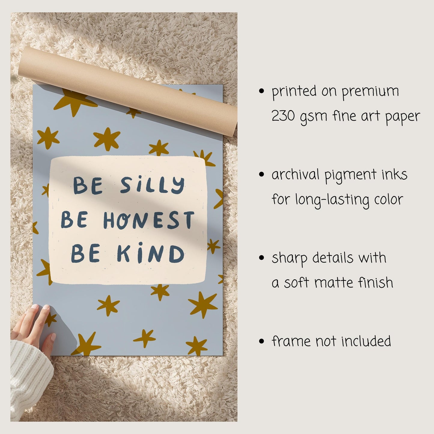 Be Silly Honest Kind Print, Stars Kids Playroom Poster, Toddler Wall Decor, UNFRAMED (MR111)