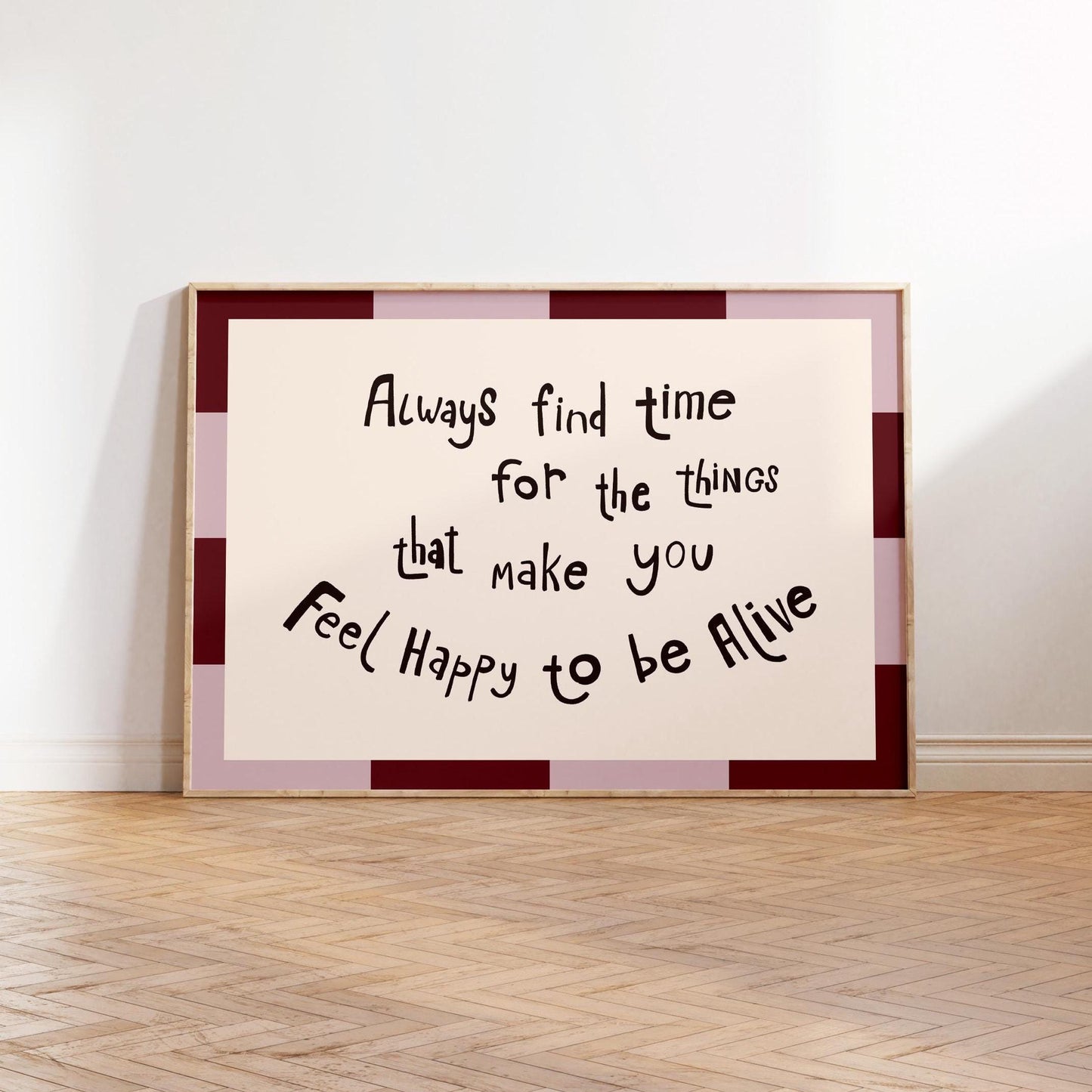 Always Find Time Quote Print, Preppy Pink Checkered Wall Art, Trendy Poster MR74