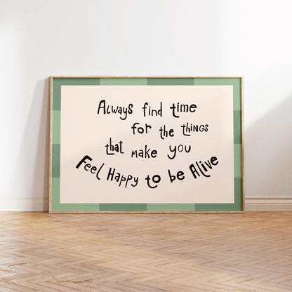 Always Find Time Quote Print, Preppy Pink Checkered Wall Art, Trendy Poster MR74