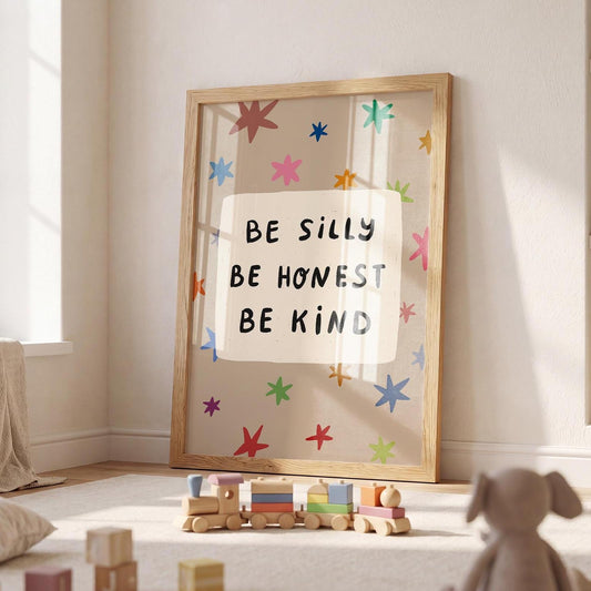 Be Silly Honest Kind Print, Stars Kids Playroom Poster, Toddler Wall Decor, UNFRAMED (MR111)