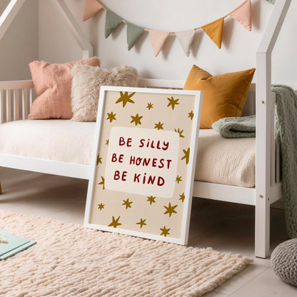 Be Silly Honest Kind Print, Stars Kids Playroom Poster, Toddler Wall Decor, UNFRAMED (MR111)