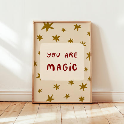 You Are Magic Print, Colorful Stars Nursery Wall Art, Kids Playroom Poster, UNFRAMED (MR112)