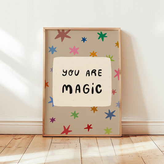 You Are Magic Print, Colorful Stars Nursery Wall Art, Kids Playroom Poster, UNFRAMED (MR112)