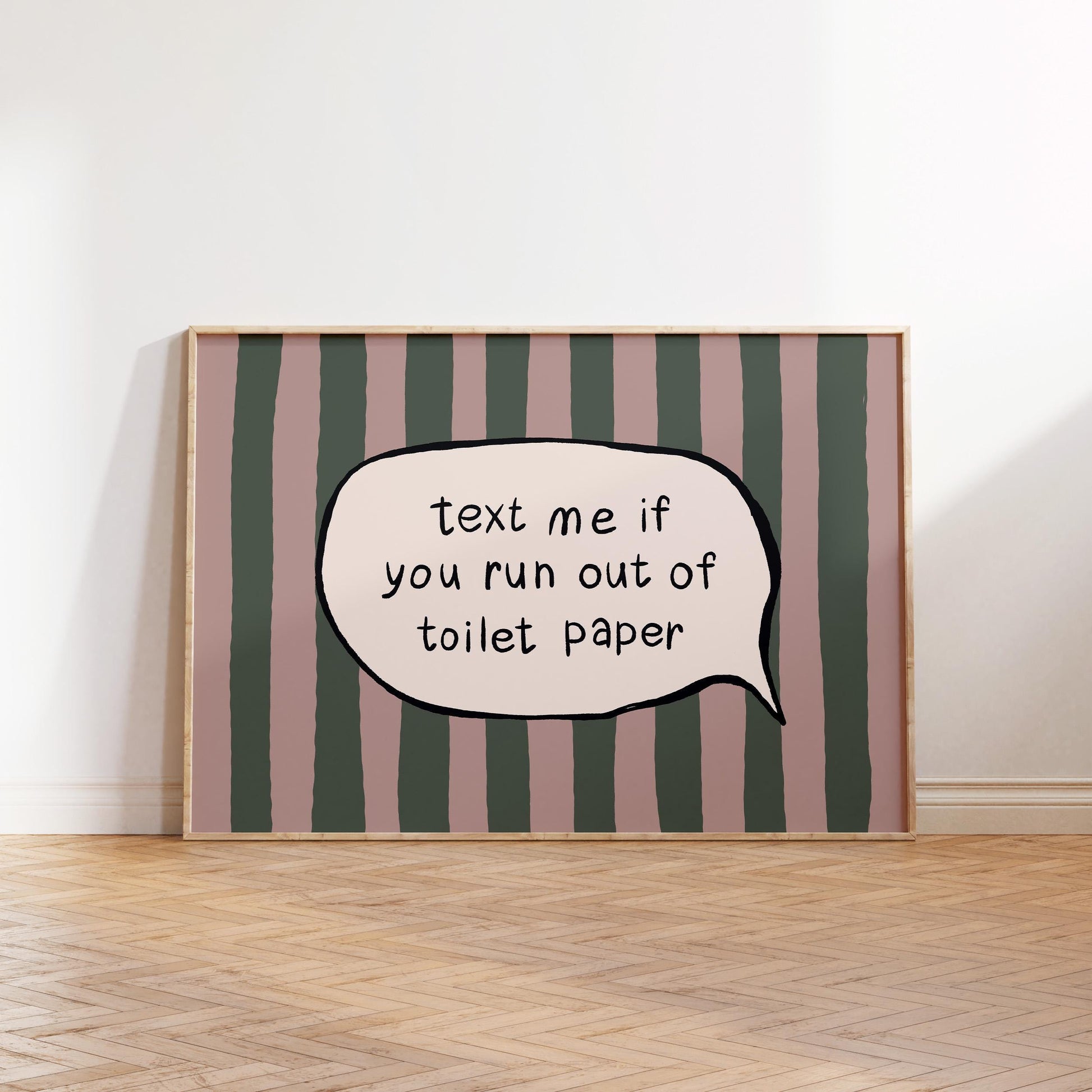 Text Me Toilet Paper Print, Funny Striped Bathroom Wall Art, Dopamine Decor, UNFRAMED MR113
