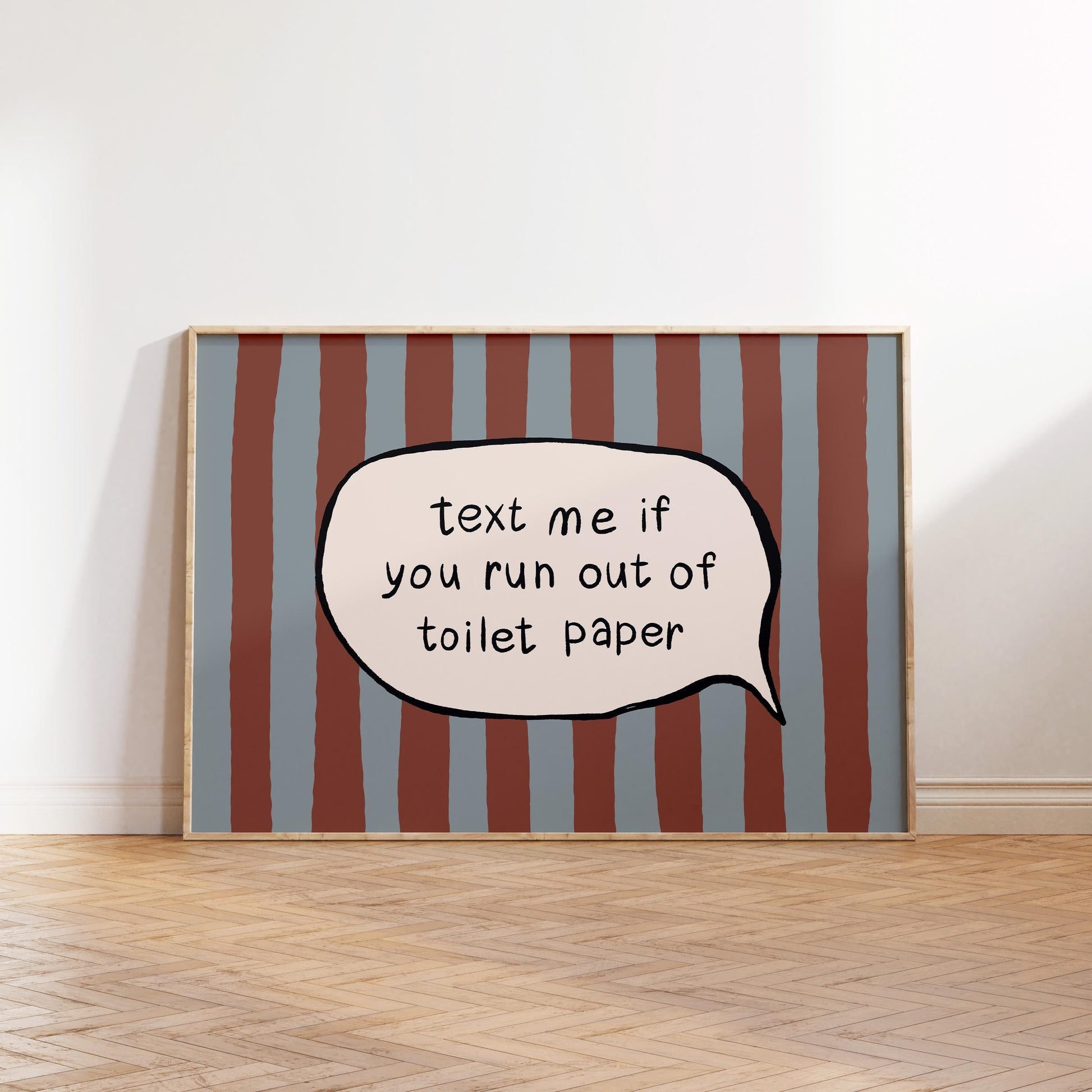 Text Me Toilet Paper Print, Funny Striped Bathroom Wall Art, Dopamine Decor, UNFRAMED MR113