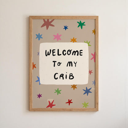 Welcome To My Crib Print, Funny Star Nursery Wall Art, Baby Shower Gift MR110