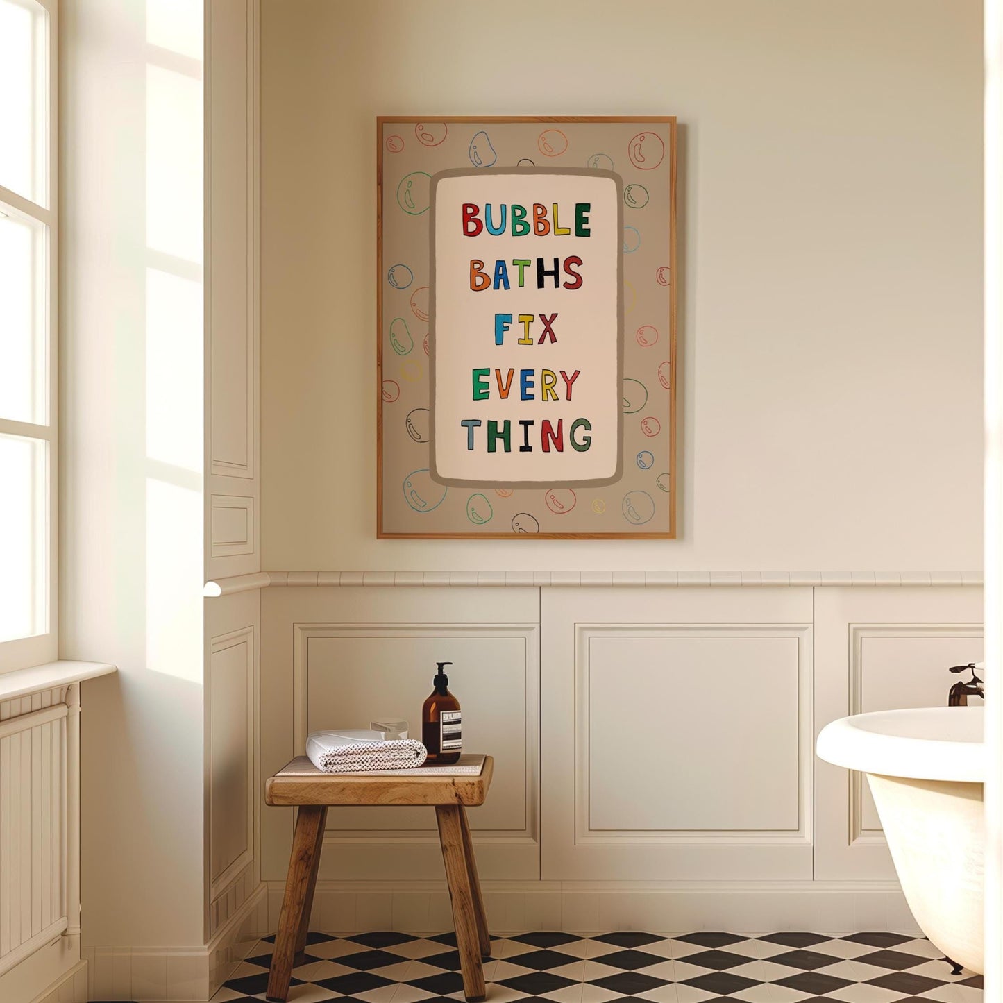Bubble Baths Fix Everything Print, Funny Bathroom Wall Art, Playful Bath Decor MR116