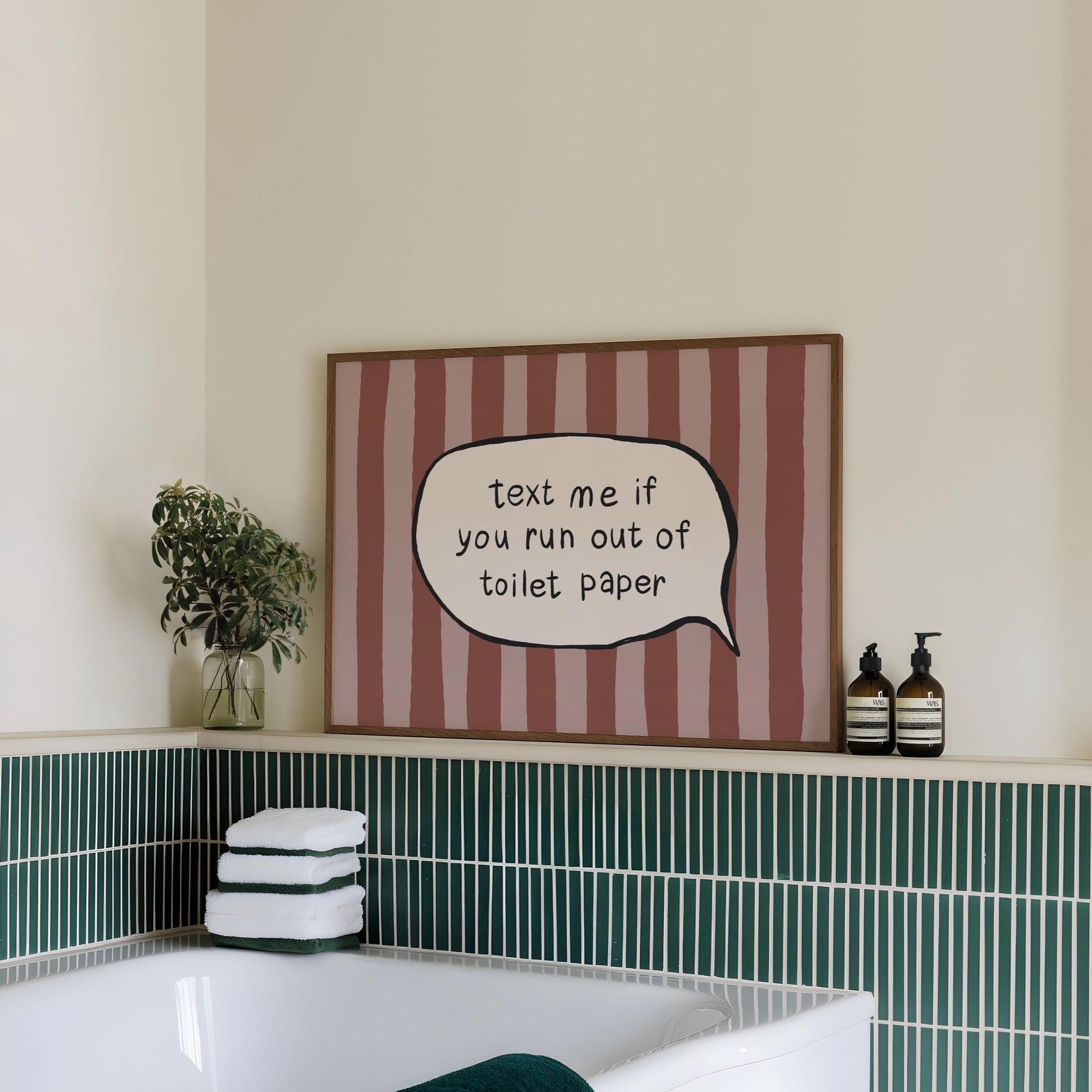 Text Me Toilet Paper Print, Funny Striped Bathroom Wall Art, Dopamine Decor, UNFRAMED MR113