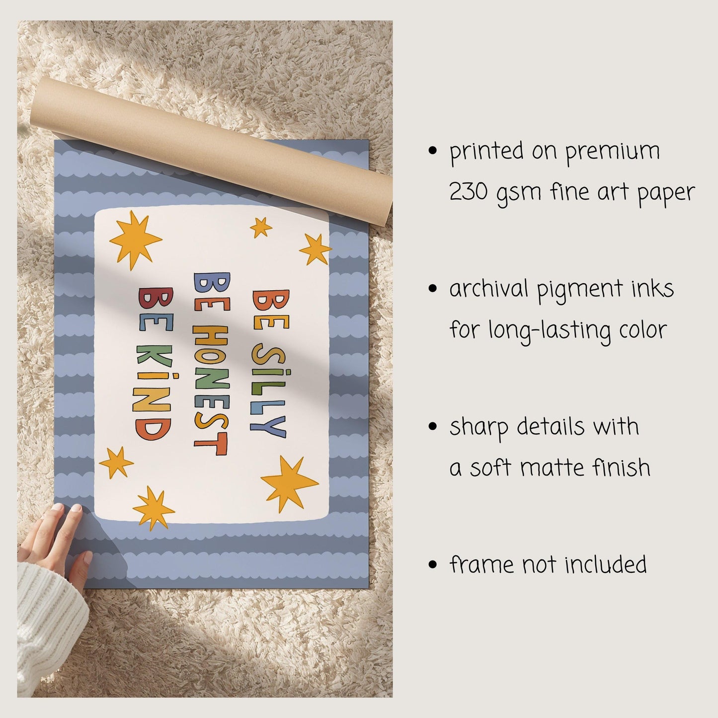 Be Silly Honest Kind Print, Colorful Stars Kids Playroom Poster, Toddler Wall Decor (MR120)