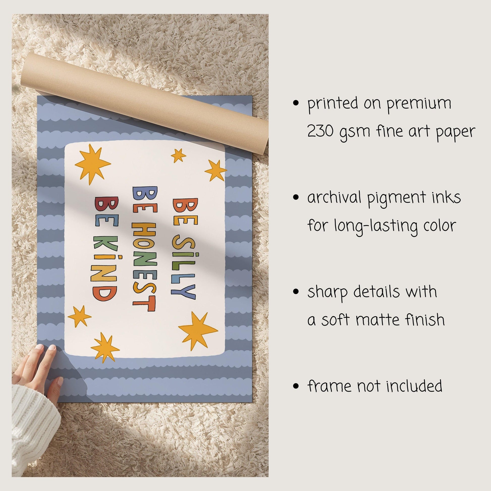 Be Silly Honest Kind Print, Colorful Stars Kids Playroom Poster, Toddler Wall Decor (MR120)