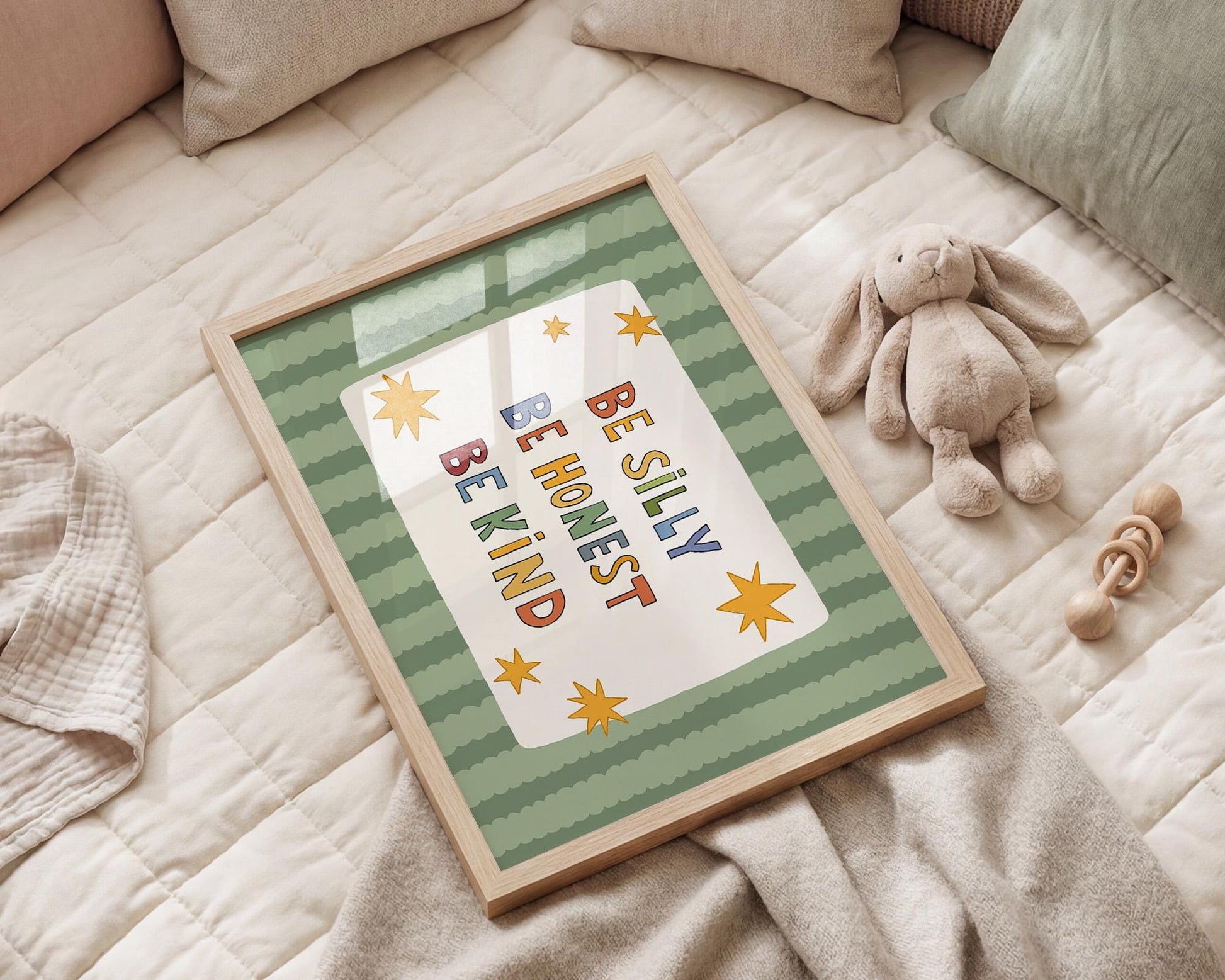 Be Silly Honest Kind Print, Colorful Stars Kids Playroom Poster, Toddler Wall Decor (MR120)