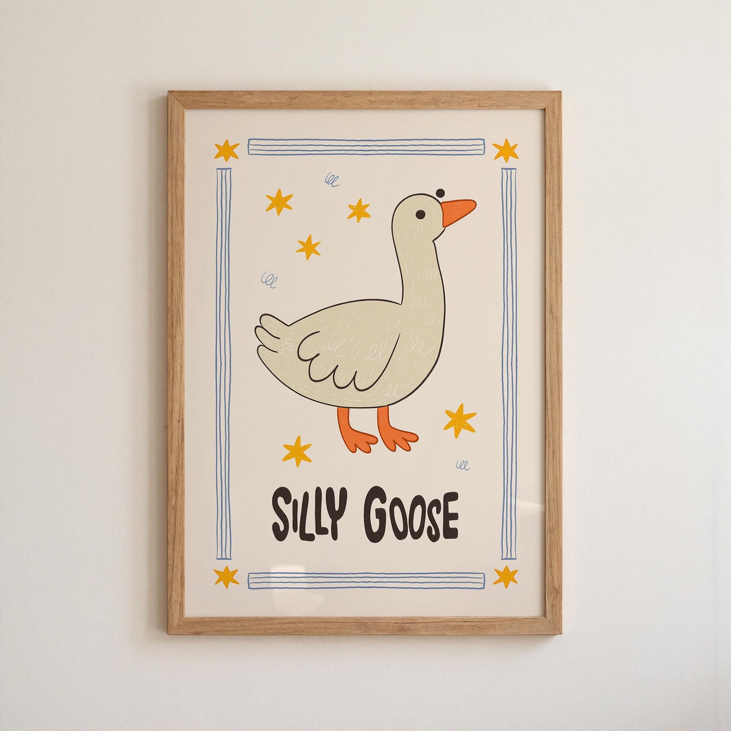 Silly Goose Wall Art, Kids Room Decor, Hand-Drawn Farm Nursery Print MR123