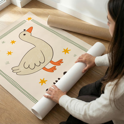 Silly Goose Wall Art, Kids Room Decor, Hand-Drawn Farm Nursery Print MR123