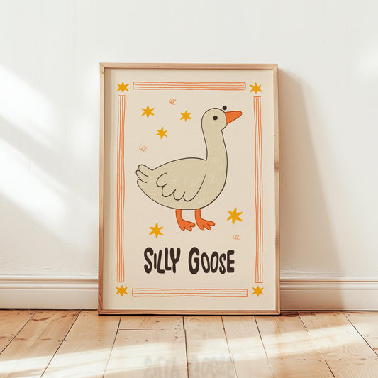 Silly Goose Wall Art, Kids Room Decor, Hand-Drawn Farm Nursery Print MR123