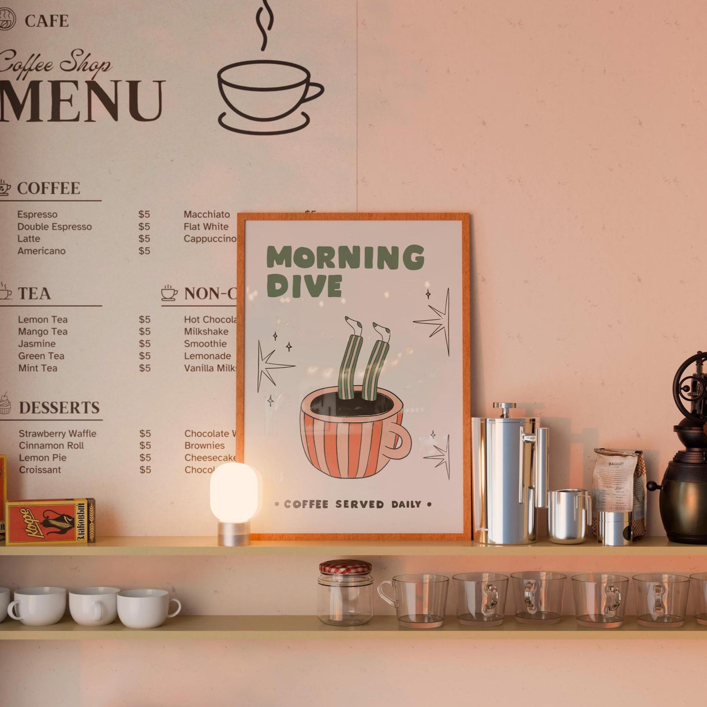 Hand-Drawn Retro Coffee Poster, Funny Kitchen Wall Art, Quirky Café Decor, Unframed MR48